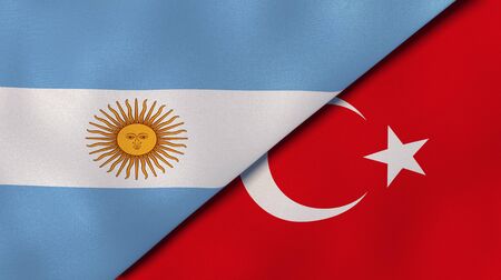 Two states flags of Argentina and Turkey. High quality business background. 3d illustrationの写真素材