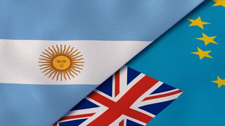 Two states flags of Argentina and Tuvalu. High quality business background. 3d illustrationの写真素材