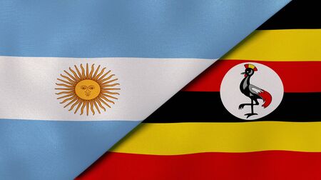 Two states flags of Argentina and Uganda. High quality business background. 3d illustrationの写真素材