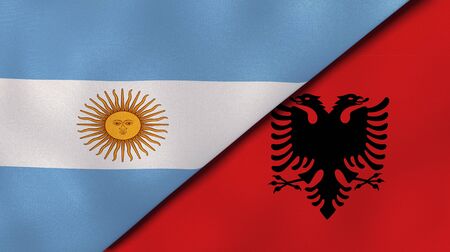Two states flags of Argentina and Albania. High quality business background. 3d illustrationの写真素材