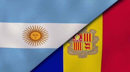 Two states flags of Argentina and Andorra. High quality business background. 3d illustrationの写真素材