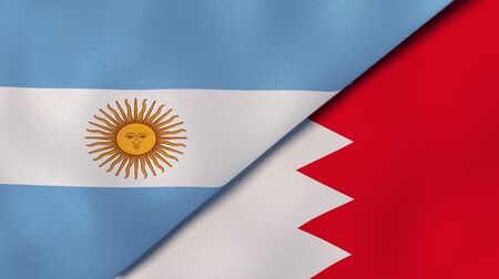Two states flags of Argentina and Bahrain. High quality business background. 3d illustrationの写真素材