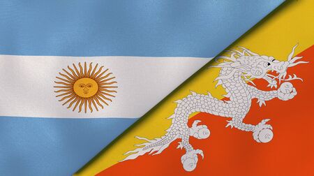 Two states flags of Argentina and Bhutan. High quality business background. 3d illustrationの写真素材