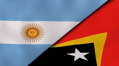 Two states flags of Argentina and East Timor. High quality business background. 3d illustrationの写真素材