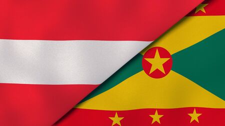Two states flags of Austria and Grenada. High quality business background. 3d illustrationの写真素材