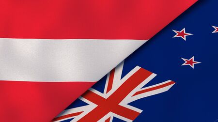 Two states flags of Austria and New Zealand. High quality business background. 3d illustrationの写真素材