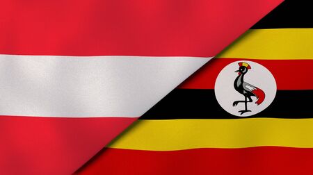 Two states flags of Austria and Uganda. High quality business background. 3d illustrationの写真素材