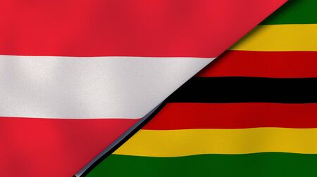 Two states flags of Austria and Zimbabwe. High quality business background. 3d illustrationの写真素材