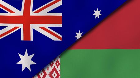 Two states flags of Australia and Belarus. High quality business background. 3d illustrationの写真素材