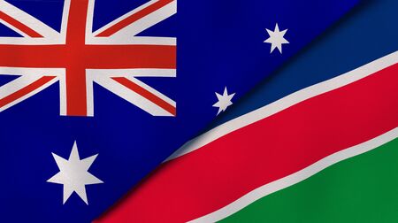 Two states flags of Australia and Namibia. High quality business background. 3d illustrationの写真素材