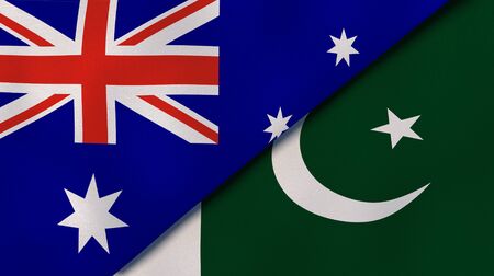 Two states flags of Australia and Pakistan. High quality business background. 3d illustrationの写真素材