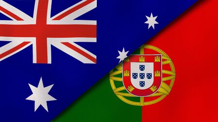 Two states flags of Australia and Portugal. High quality business background. 3d illustrationの写真素材