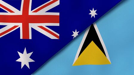 Two states flags of Australia and Saint Lucia. High quality business background. 3d illustrationの写真素材