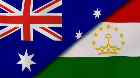 Two states flags of Australia and Tajikistan. High quality business background. 3d illustrationの写真素材