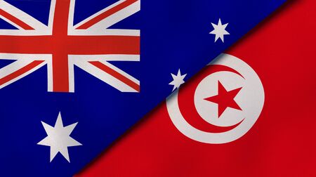 Two states flags of Australia and Tunisia. High quality business background. 3d illustrationの写真素材