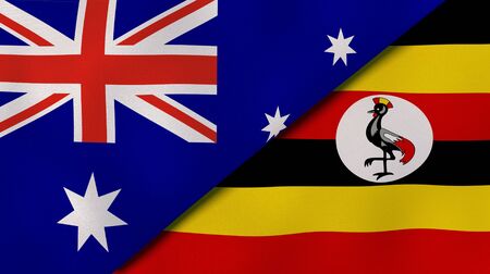 Two states flags of Australia and Uganda. High quality business background. 3d illustrationの写真素材