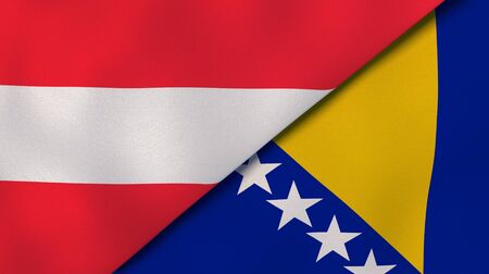 Two states flags of Austria and Bosnia and Herzegovina. High quality business background. 3d illustrationの写真素材