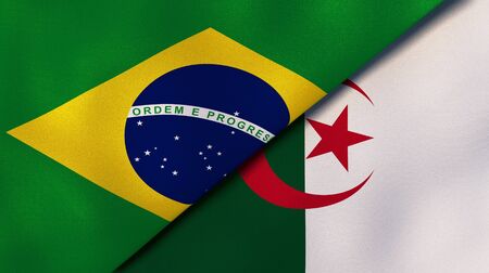 Two states flags of Brazil and Algeria. High quality business background. 3d illustrationの写真素材