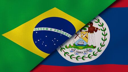 Two states flags of Brazil and Belize. High quality business background. 3d illustrationの写真素材