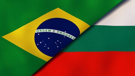 Two states flags of Brazil and Bulgaria. High quality business background. 3d illustrationの写真素材