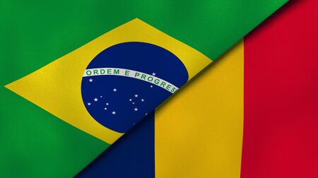 Two states flags of Brazil and Chad. High quality business background. 3d illustrationの写真素材