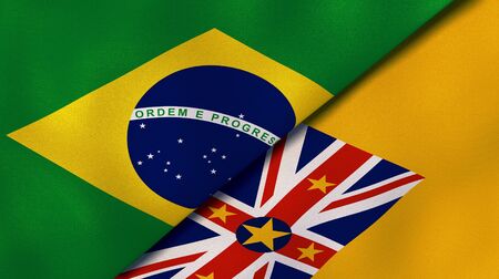 Two states flags of Brazil and Niue. High quality business background. 3d illustrationの写真素材