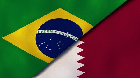 Two states flags of Brazil and Qatar. High quality business background. 3d illustrationの写真素材