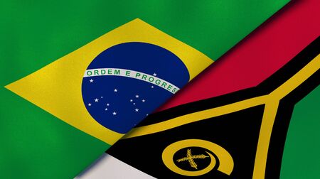 Two states flags of Brazil and Vanuatu. High quality business background. 3d illustrationの写真素材