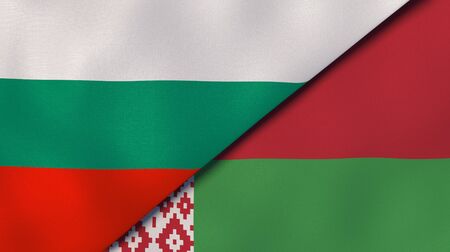 Two states flags of Bulgaria and Belarus. High quality business background. 3d illustrationの写真素材