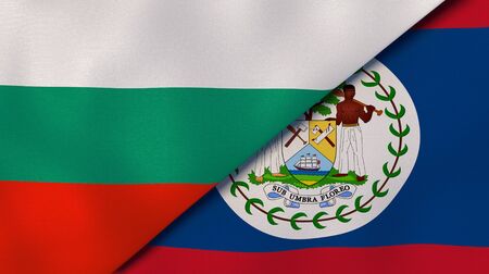 Two states flags of Bulgaria and Belize. High quality business background. 3d illustrationの写真素材