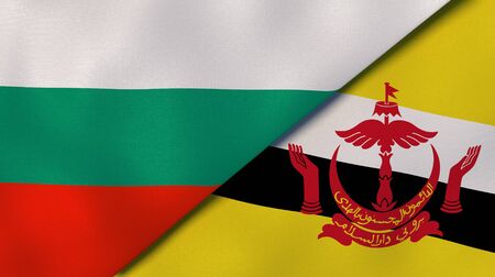 Two states flags of Bulgaria and Brunei. High quality business background. 3d illustrationの写真素材