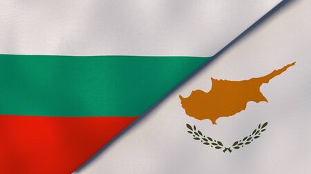 Two states flags of Bulgaria and Cyprus. High quality business background. 3d illustrationの写真素材