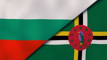 Two states flags of Bulgaria and Dominica. High quality business background. 3d illustrationの写真素材