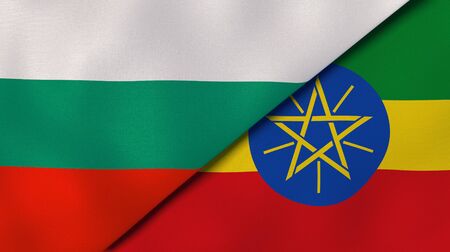 Two states flags of Bulgaria and Ethiopia. High quality business background. 3d illustrationの写真素材