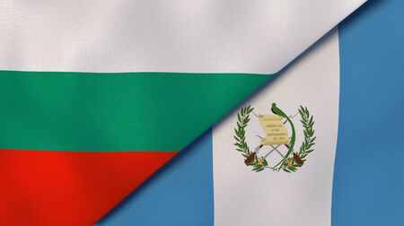 Two states flags of Bulgaria and Guatemala. High quality business background. 3d illustrationの写真素材