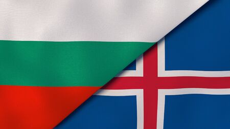 Two states flags of Bulgaria and Iceland. High quality business background. 3d illustrationの写真素材