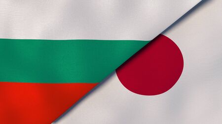 Two states flags of Bulgaria and Japan. High quality business background. 3d illustrationの写真素材