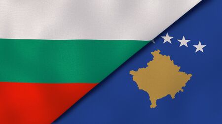 Two states flags of Bulgaria and Kosovo. High quality business background. 3d illustrationの写真素材