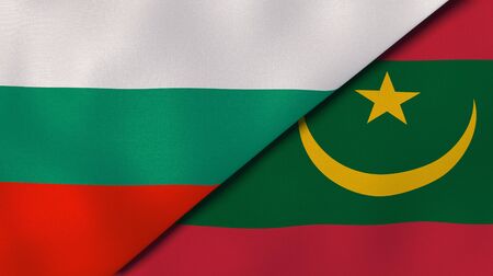 Two states flags of Bulgaria and Mauritania. High quality business background. 3d illustrationの写真素材