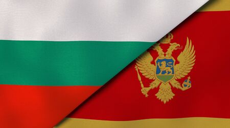 Two states flags of Bulgaria and Montenegro. High quality business background. 3d illustrationの写真素材