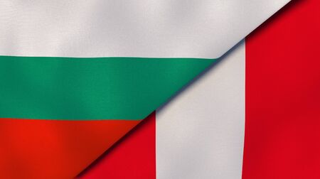 Two states flags of Bulgaria and Peru. High quality business background. 3d illustrationの写真素材