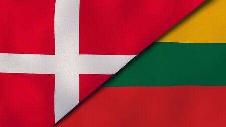 Two states flags of Denmark and Lithuania. High quality business background. 3d illustrationの写真素材