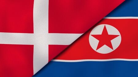 Two states flags of Denmark and North Korea. High quality business background. 3d illustrationの写真素材