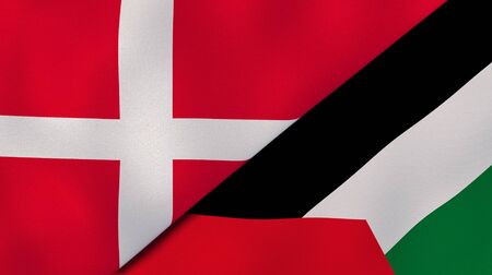 Two states flags of Denmark and Palestine. High quality business background. 3d illustrationの写真素材