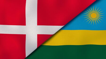 Two states flags of Denmark and Rwanda. High quality business background. 3d illustrationの写真素材
