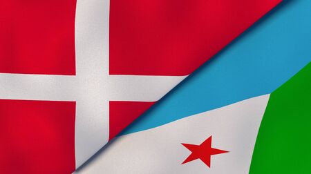 Two states flags of Denmark and Djibouti. High quality business background. 3d illustrationの写真素材