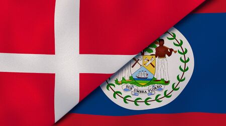 Two states flags of Denmark and Belize. High quality business background. 3d illustrationの写真素材