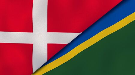Two states flags of Denmark and Solomon Islands. High quality business background. 3d illustrationの写真素材