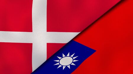 Two states flags of Denmark and Taiwan. High quality business background. 3d illustrationの写真素材