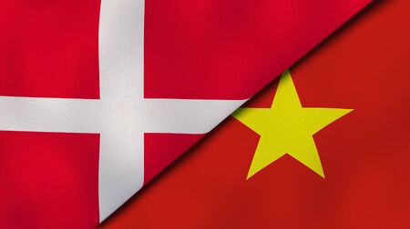 Two states flags of Denmark and Vietnam. High quality business background. 3d illustrationの写真素材